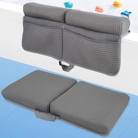 Baby Bath Kneeler and Elbow Rest Pad Set, 2.3" thick Soft 3D Mesh Padding, Non-Slip Bath Mat Kneeling Pad for Bathing Baby Foldable, Bath Tub Elbow Rest Pad with Organizer Pockets and Suction Cups Cover