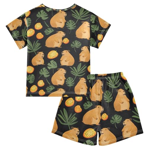 ALAZA Capybara Tropical Fruit Pajamas Set Short Sleeve Cotton Sleepwear Summer Pjs 2 Piece 5-14Y2