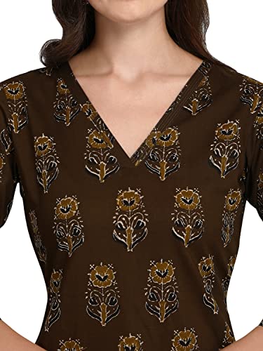 Image of FIORRA Women's Mahendi Green Pure Cotton Kurta with Palazzo Pant