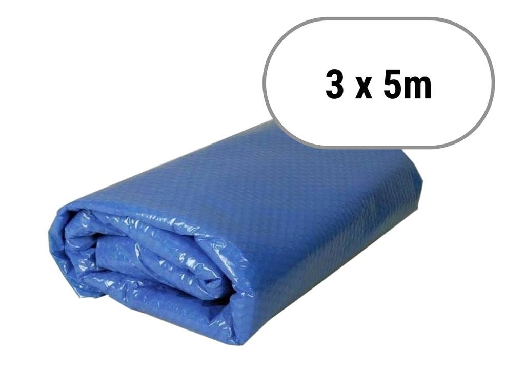 PLK Blaue Oval Solarabdeckplane 3 x 5m für Pool | Wassererwärmung & Reinigung | Blasengeformte Polyethylen-Wärmedämmfolie für Nutzung erneuerbarer Energie | Schutz vor Verschmutzung