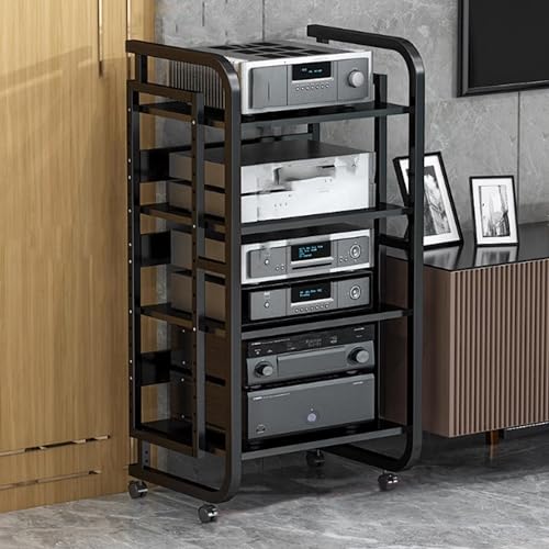 Image of AV Media Stand - Audio Cabinet & Stereo Rack with Wheels, Open Storage for Home, Office, Theater & Recording Room(Black,50 * 42.5 * 90cm)