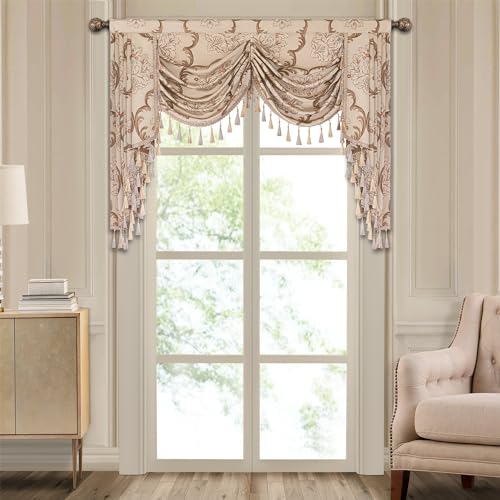 Loom and Mill Jacquard Waterfall Valance for Living Room, Vintage