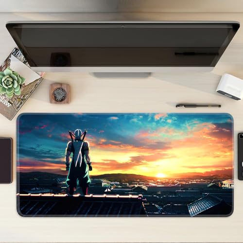 Image of Anime Theme Printed XL Extended Stich Edge Mousead | Smooth Surface Gaming Mousepad with Anti-Slip Rubber Base | 3mm Thick - 11 x 23 Inch (D Slayer (P99))