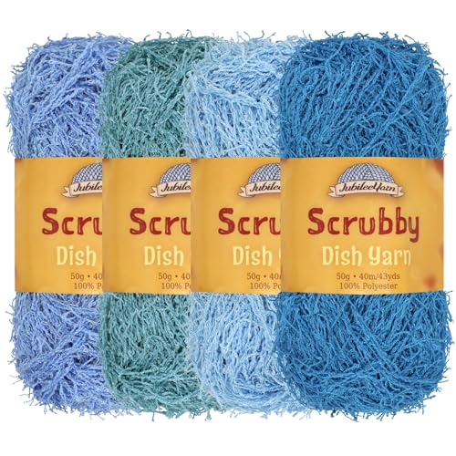 JubileeYarn Scrubby Dish Yarn - 50g/Skein Dishcloth Polyester - Shades of Blue - 4 Skeins