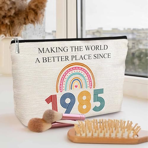 40th Birthday Gifts For Her, Women – Gifts for 40th Birthday – Mothers Day Bags For Woman – 40th Bday Decorations For Sister, Female, Friends – 1985 Canvas Makeup Bag – Turning 40th Gift2