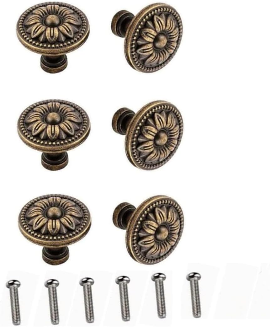 Vintage Flower Shape Cabinet Drawer Knobs,Pull Handle Metal Flower Shape Cabinet Drawer Door Knob Bronze Tone 6Pcs Size 2.6 x 3.0cm/1" x 1.2"(H*D)