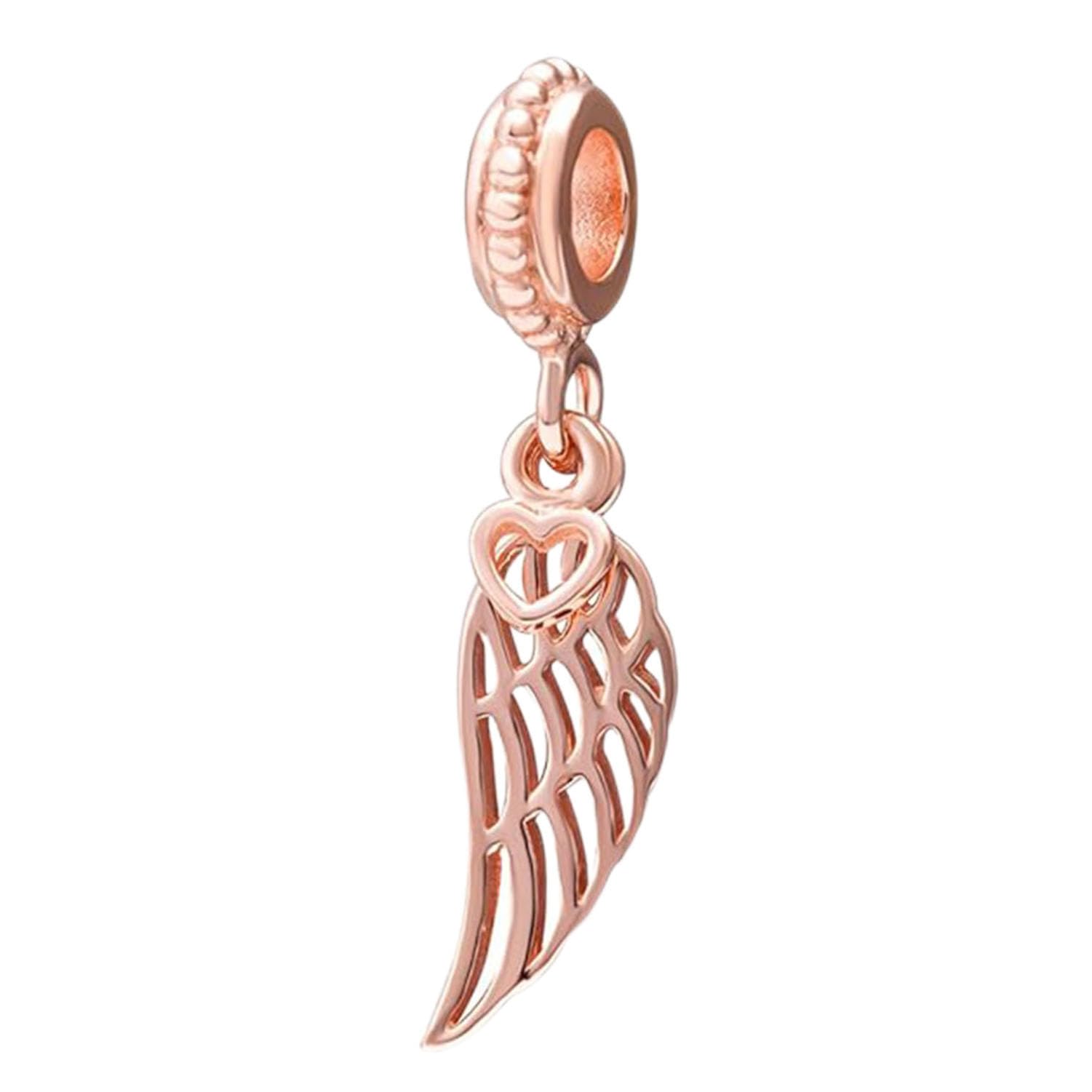 Angel Charm 925 Sterling Silver Wing Charm Feather Charm Love Heart Charm Anniversary Charm for Pandora Charm Bracelet