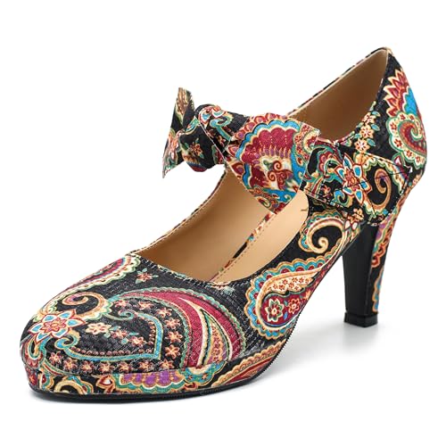 LIURUIJIA Women's Bow Platform Heels Mary Jane Pumps Ladies Sexy Cute Dressy Shoes for Wedding Work Party