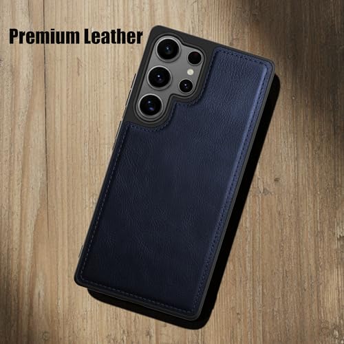Image of Leather Case for Samsung Galaxy S23 Ultra Premium Protective Stylish Slim Cover with Shockproof Raised Edges Blue