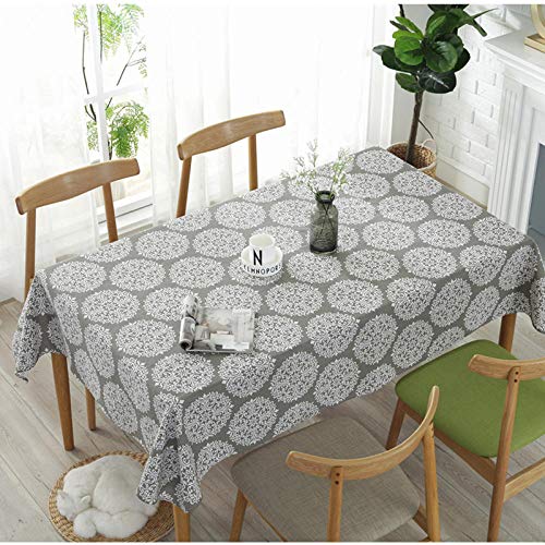 Nappe coton et lin gris rétro fleur rectangle table basse rustique 120x120cm - 3