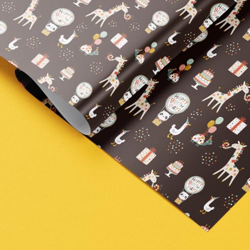 Image of QIPS | NUKKAD Printed Gift Wrapping Paper - Pack of 10 Sheets (19 inch x 29 inch) | Glossy Finish, 80 GSM Acid-Free Paper | Ideal for Birthdays, Baby Showers & Festivals (Animals & Balloons Prints)