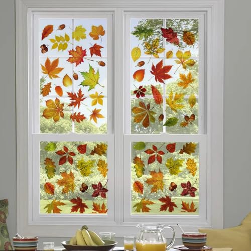 174 Stück Herbst Fensterbilder 9 Blätter Thanksgiving Herbstdeko Fenster Aufkleber Ahornblätter Marone Fensterbild Herbst Kinder Selbstklebend Für Kinderzimmer Cafés Party Glas Deko