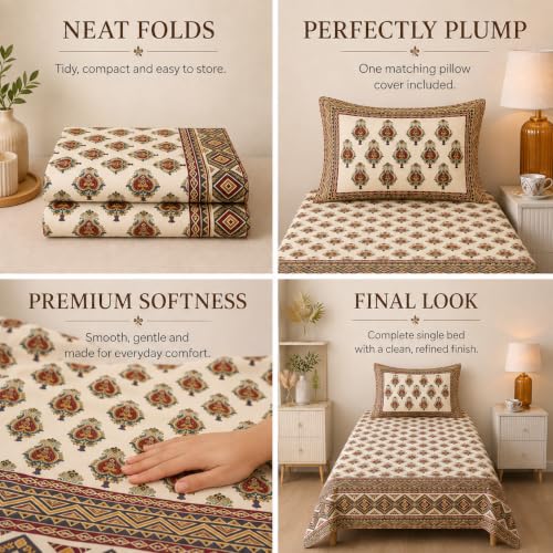 Image of BSB HOME 240 TC Premium Single Bed Bedsheet, Soft Floral Printed Bed Sheet, Elegant Cotton-Look Bedding with Stylish Floral Pattern Bedsheet for Bedroom, 60 x 90 Inches (152 x 229 cm) - Espresso