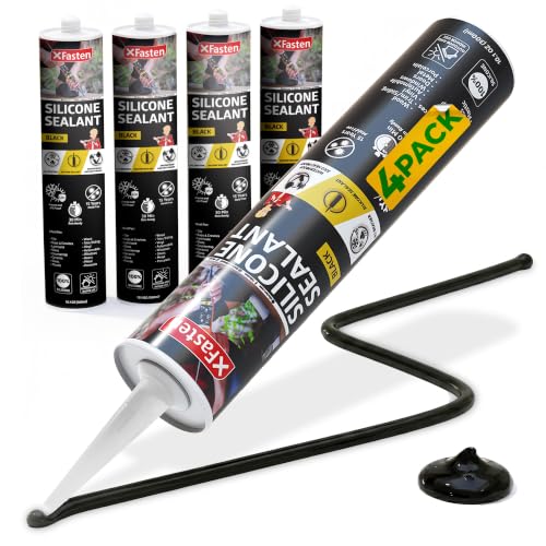 Image of XFasten Silicone Sealant Waterproof Black Cartridge, 10.1 oz (4-Pack) Black Caulking Silicone Adhesive Sealant Cartridge for RV, General Use, Window, Door, Glass, Automotive Leak Sealing