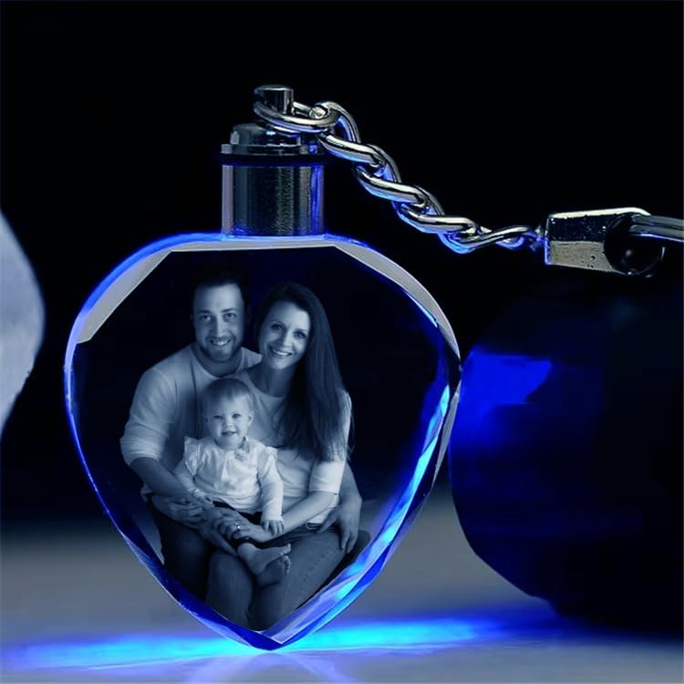 Image of Rangoli Crystal Photo Heart Shape- Custom Engraved Glass Picture, LED Light Base Option - Unique Gift for Birthday,Wedding, Anniversary, Couples,Memorial, and Special Occasions
