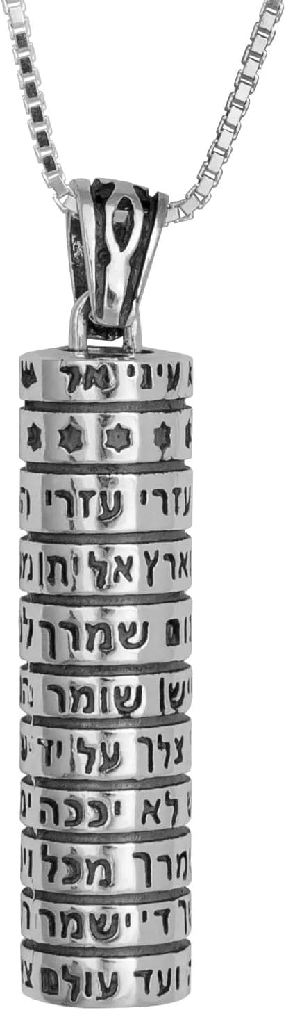 Kabbalah Bible Verse Mezuzah Pendant Necklace Protection Amulet for Women Men w/ Engraved Priestly Aaronic Blessing Birkat Kohanim Prayer Sterling Silver Hebrew Jewelry Jewish Gift Judaica "May God Bless You And Keep You Safe" 1.43" (36.3mm)