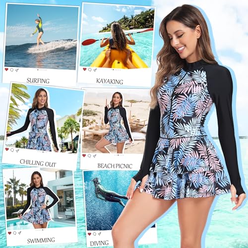UNIQUEBELLA Rash Guard for Women, 1 Piece Modest Swimsuits for Women - Long Sleeve Swimsuits UV UPF 50+ Swim Shirt