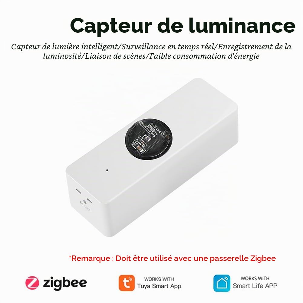 Tuya ZigBee Capteur de Lumière Capteur de Luminosité Capteur de Rayonnement Détection de Luminosité en Temps Réel Automatisation de Maison Intelligente Contrôle via Application