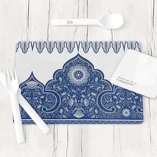 Manteles Individuales 8 Piezas Flores Azules Bohemias Salvamanteles Individuales Lino Lavables Resistente Calor Individuales Mesa para Fiesta Mesa de Cocina 45x30 cm