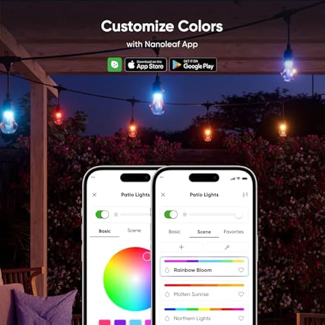 Nanoleaf Essentials Matter Smart Multicolor Outdoor String Lights Smarter Kit with Addressable RGBICW LED Bulbs, White and Color-Changing, Wi-Fi + Bluetooth, IP 65 Water Resistant (49ft (20 Bulbs))