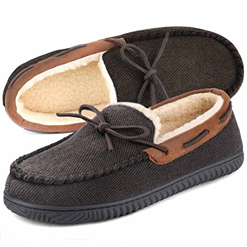 ULTRAIDEAS Hausschuhe Herren Winter Mokassin Plüsch Pantoffeln Memory Schaum rutschfeste Gummisohle Bequeme Slippers mit warmem wollähnlichem Futter für Innen und Außen,Braun 41 EU Cover