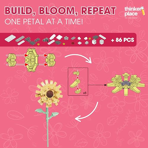 Image of STEM Sunflower Flower Building Blocks Set (86 Pcs, 12-in-1) | DIY Flower Pen Stand Kit for Kids 6+ Years (Boys & Girls) | Creative Craft & Learning Toy | Ideal Gift for Kids