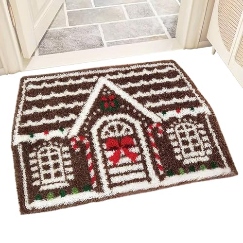 Uoqpty Felpudo De Casa De Navidad | 60x90 Cm Alfombra Antideslizante Suave Festivo Navideño,Decoración Navideña de Alfombra Casa de Jengibre - para Entrada, Ducha, Hogar, Dormitorio, Sala De Estar,