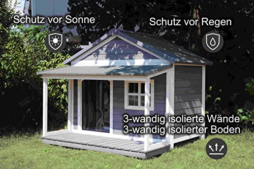 Hundehütte XXL aus Massivholz – Wetterfeste Hundehütte mit Vordach