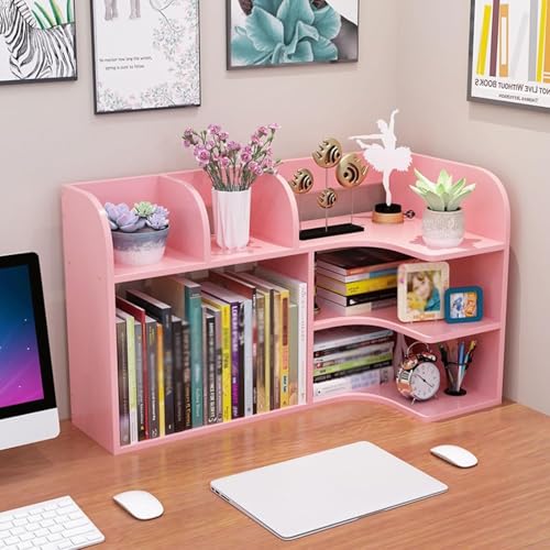 Libreria da scrivania multifunzionale in legno, 60 cm, per ufficio e cucina, elegante espositore rosa per libri e accessori