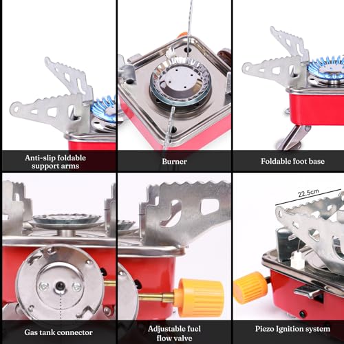 Image of Metal Camping Gas Stove | Portable Gas Stove For Camping Cooking Set | Ultra light |Small For Traveling | Camping Accessories For Outdoor | Red & Silver (1 Gas stove)