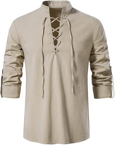 GRAJTCIN Adult Halloween Medieval Costume Renaissance Viking Shirt for Men Viking Tunic Costumes & Accessories Halloween Renaissance Outfits for Men Khaki XL