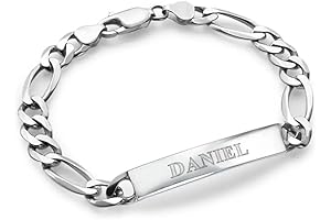 Personalized Figaro Chain Mens Sterling Silver Bracelet 925 Heavy Cuban Link ID...