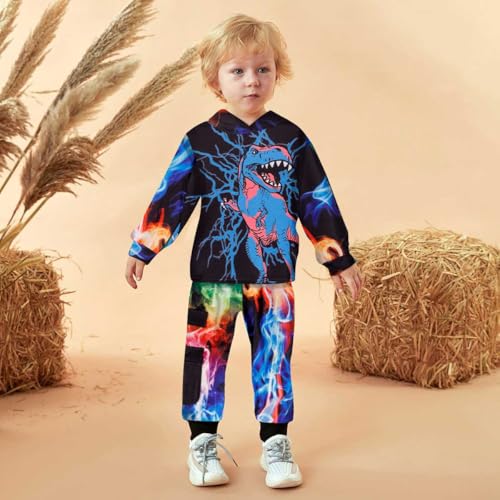 Image of Toddler Boy Fall and Winter Clothes Long Trousers + Hooded Sweatershirts Dinosaur Suit Two-piece Set