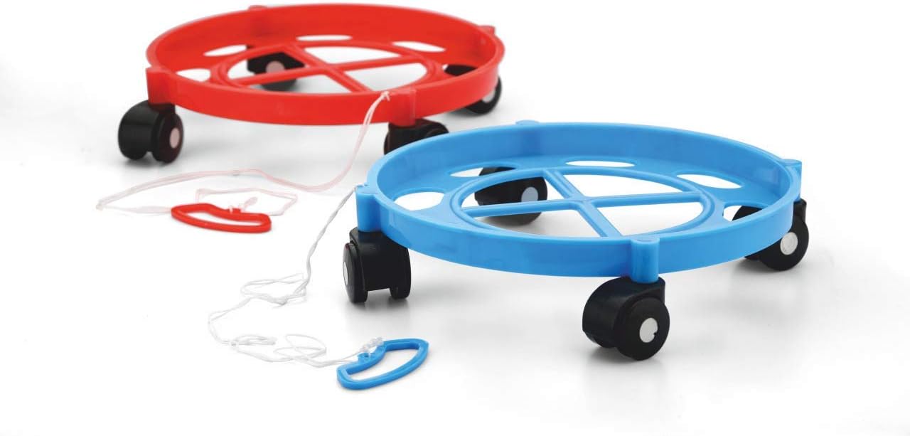 VIVIR® Gas Cylinder Stand, Cylinder Stand with Wheels, Gas Trolly, LPG Cylinder Stand, LPG Gas Cylinder Trolley with Heavy Duty PU Wheels for Home Cylinder red + Blue Pack of 2