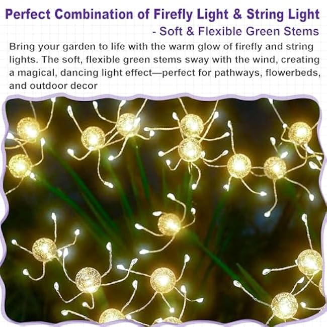Solar Swaying Garden Lights ¨C Firefly Effect Outdoor LED Lights with Upgraded Solar Panel, Waterproof Pathway Lights for Yard & Holiday Decor (4pack)