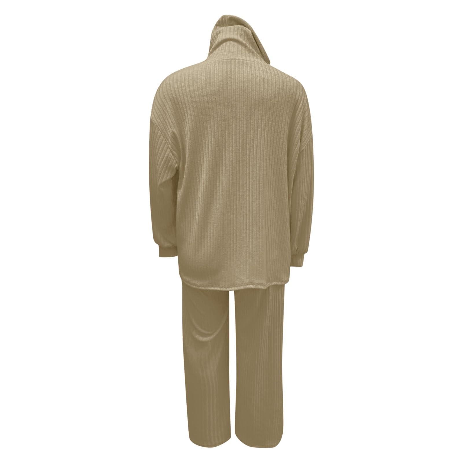 Elegante Top in Maglia da Donna e Pantaloni a Gamba Larga per Un Abbigliamento Moderno. Comodo Cardigan a Collo Alto con in Maglia Tinta Unita.