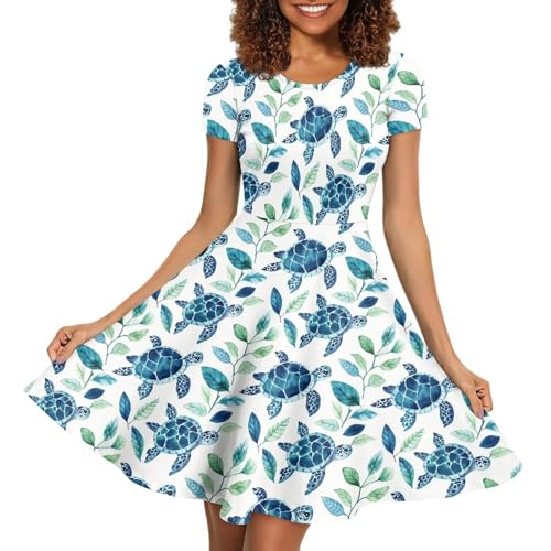 Image of AFPANQZ Womens Casual Summer Lightweight Vintage Dress Short Sleeve Midi Dress Knee-Long Luxury Formal Dress