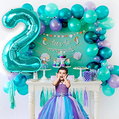 Image of KatchOn Aqua Blue Number 2 Balloon 40 Inch 2nd Birthday Decorations for Boy