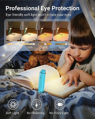 Image of DEWENWILS Book Reading Light with Clip, USB rechargeble Booklight for Reading in Bed, Clip on Book Lamp, Brightness Adjustable, Sleep Aid Light, Warm White (Blue)