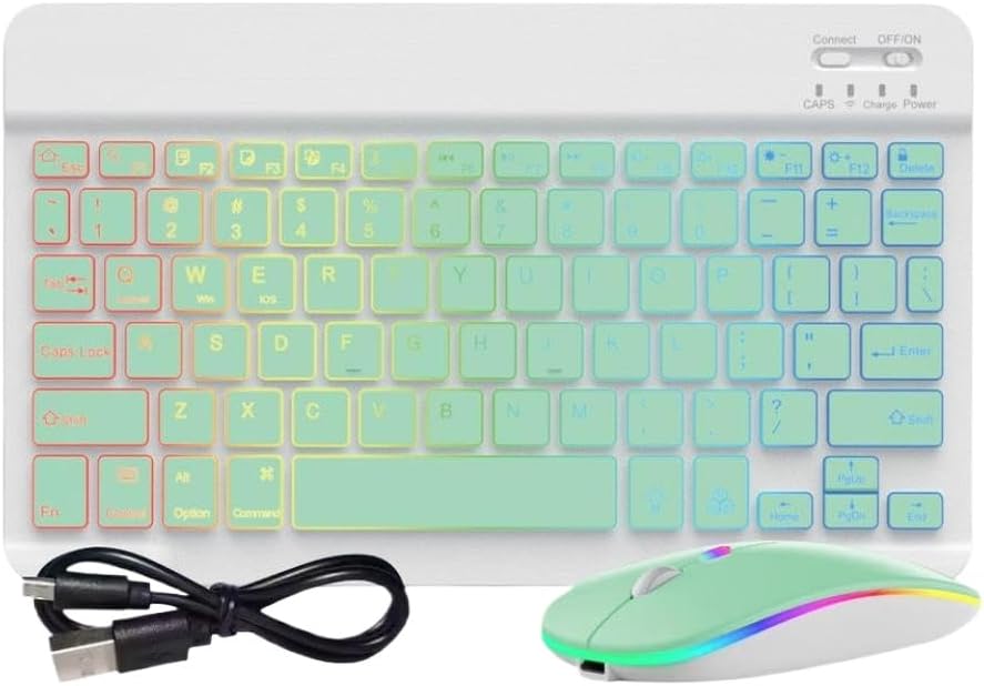 Backlit Multilingual Wireless Keyboard Mouse Compatible with Android Tablet Phone PC Keyboard(Pink-and Mouse)