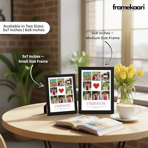 Image of Framekaari Friends Customised Photo Frame | Gift for Friends & Birthday | Personalised 8-Photo Collage & Special Message | Tabletop & Wall Mount | Room & Home Decor | 16x21 cm (Design-08)
