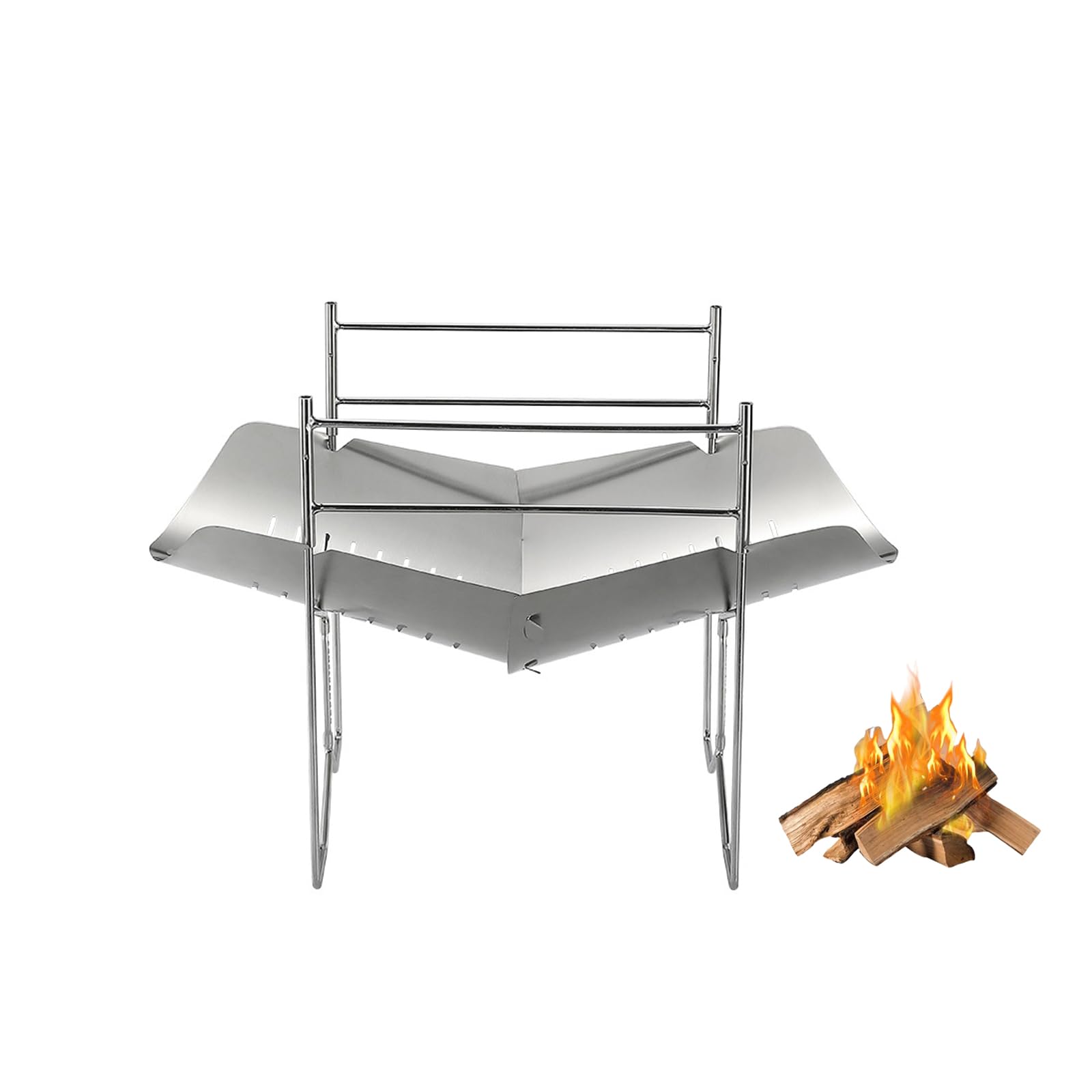 Campingmoon Portable Fire Pit for Camping,Outdoor Folding Firepits with Stainless Steel BBQ Grill,2 Height Adjustable, Carrying Bag,BBQ Fire Bowl for Patio,Backyard and Garden Bonfire,Hiking SOLO-A4