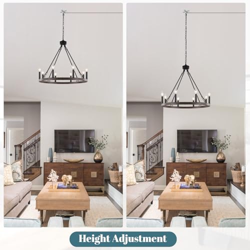 Image of Plug In Chandelier Wagon Wheel 8 Light 24'' Hanging Light with Plug in Cord