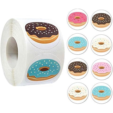 500pcs DIY Donut Stickers Gift Wrapping Stickers Roll Gift Tag Stickers Self Adhesive Labels Bakery Packaging Label for Kids Home Cover