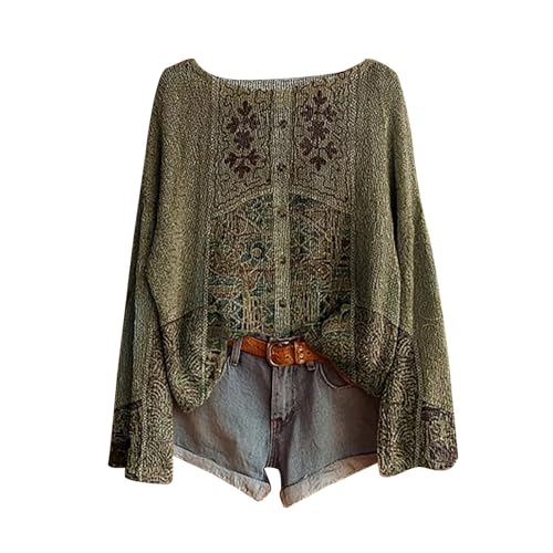 Generisch Pulli Weihnachten,Boho Vintage Rundhals Strickpullover Damen...
