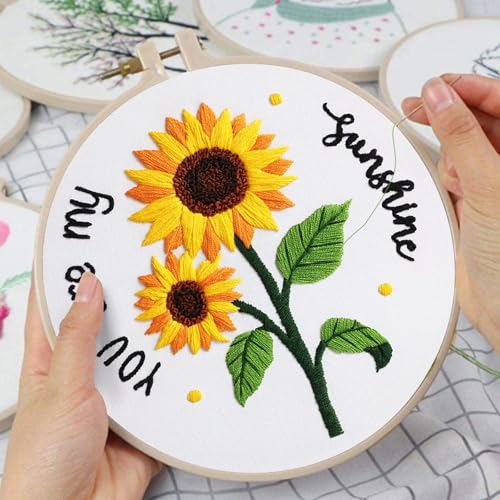 Image of Louise Maelys Embroidery Kits for Beginners,Cross Stitch Kit for Adults,DIY Needlepoint with Sunflower Pattern-You are My Sunshine