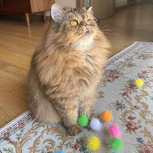 Rimobul 20Pcs 1.5Inch New Generation Extra Large Cat's Favorite Chase Glitter Ball Toy Sparkle Pom Pom Balls #TOP4