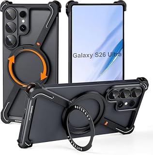 TechTrendz Z Bazel-Less Frameless, 360° Rotating Magnetic Stand Bumper Cover Compatible with Samsung Galaxy S26 Ultra (Black) Price In India