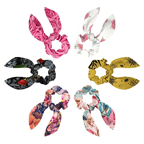 Chouchous en satin anti-casse pour queue de cheval avec ruban doux motif rose ivoire