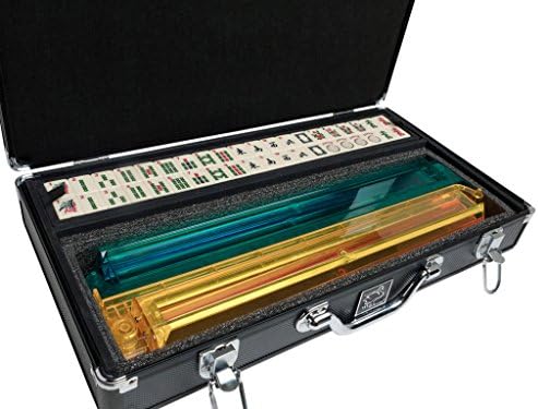 American Mah Jongg Set by White Swan – 166 Ivory Colored Engraved Tiles – 4 x All-in-One Rack/Pushers – Aluminum Case - Black